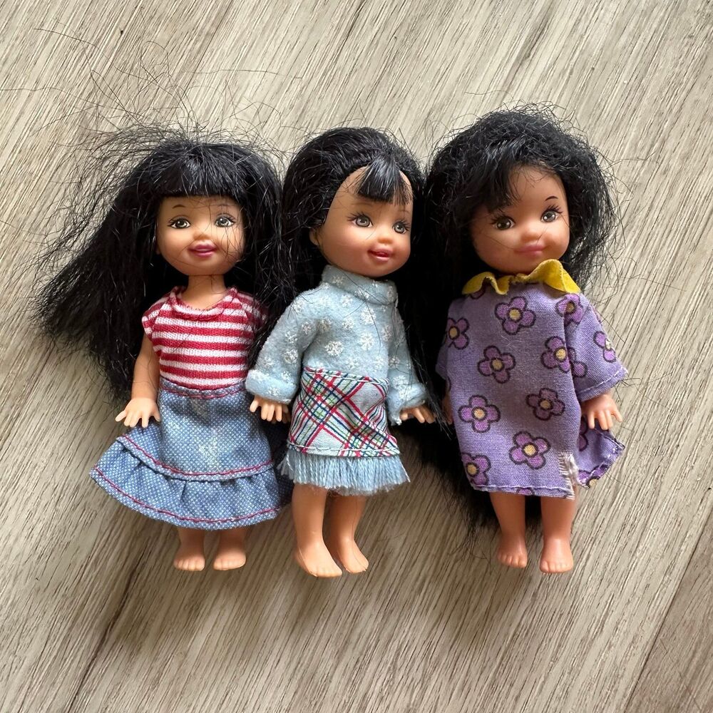Lot of 3 Vintage Black Hair Brown Eyes Kelly Dolls Little Girls Chelsea Barbie